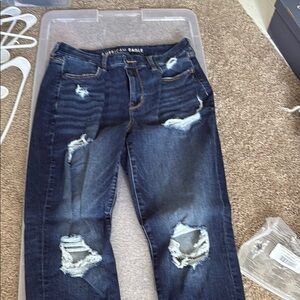 American Eagle Outfitters Blue Skinny Jeans with Distressed Details